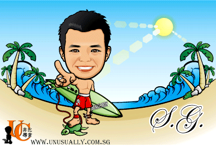 Personalized Male Surfer Theme Caricature Drawing